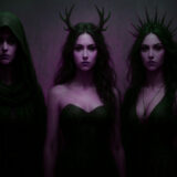 Three mysterious dark goddesses standing side by side in shadow, illustrating who are the Dark Goddesses and the power of the dark feminine.