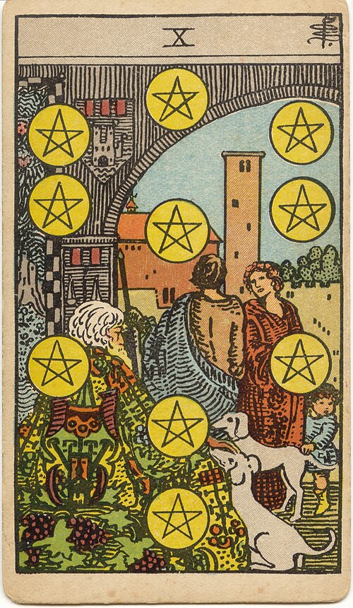10 of Pentacles tarot card from the Rider-Waite-Smith deck