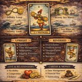 2 of Pentacles card meaning infographic cheat sheet