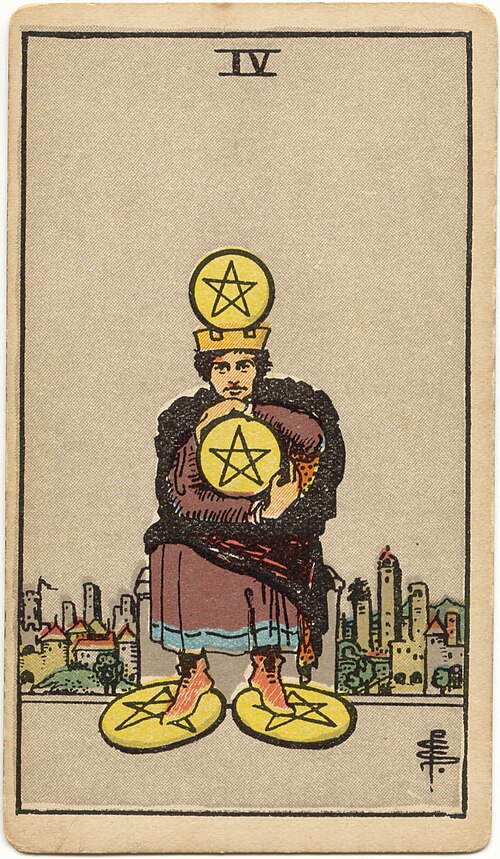 4 of Pentacles tarot card from the Rider-Waite-Smith deck