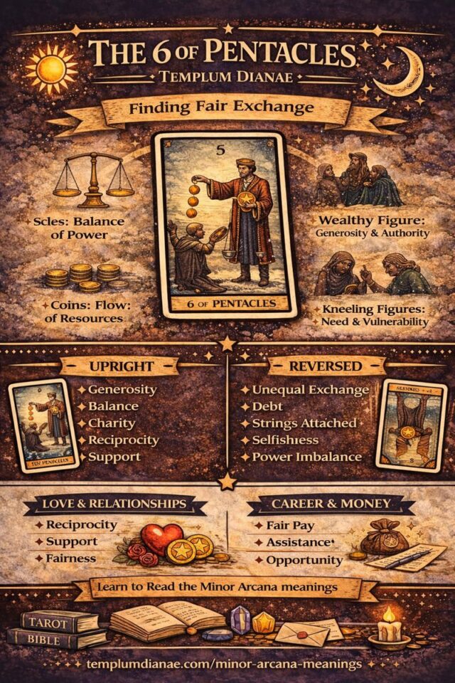 6 of Pentacles card meaning infographic cheat sheet