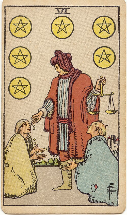 6 of Pentacles tarot card from the Rider-Waite-Smith deck