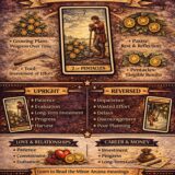 7 of Pentacles card meaning infographic cheat sheet