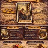 8 of Pentacles card meaning infographic cheat sheet
