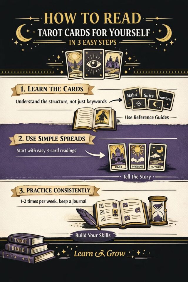 How to Read Tarot Cards for Yourself in 3 easy steps infographic