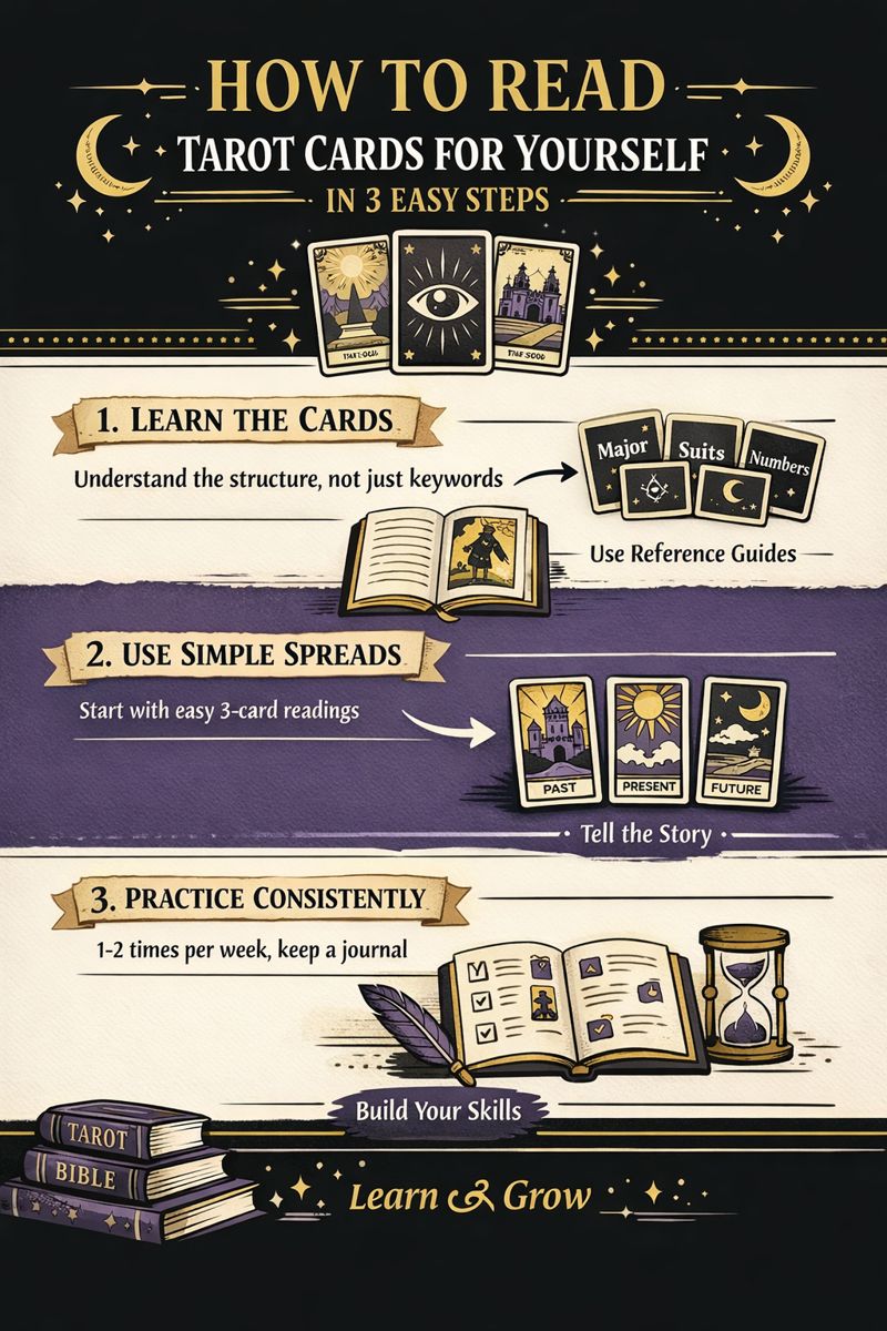 How to Read Tarot Cards for Yourself in 3 easy steps infographic