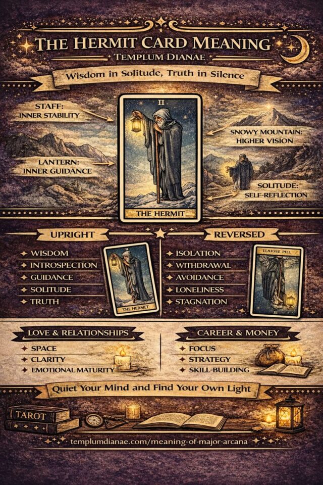 The Hermit card meaning infographic
