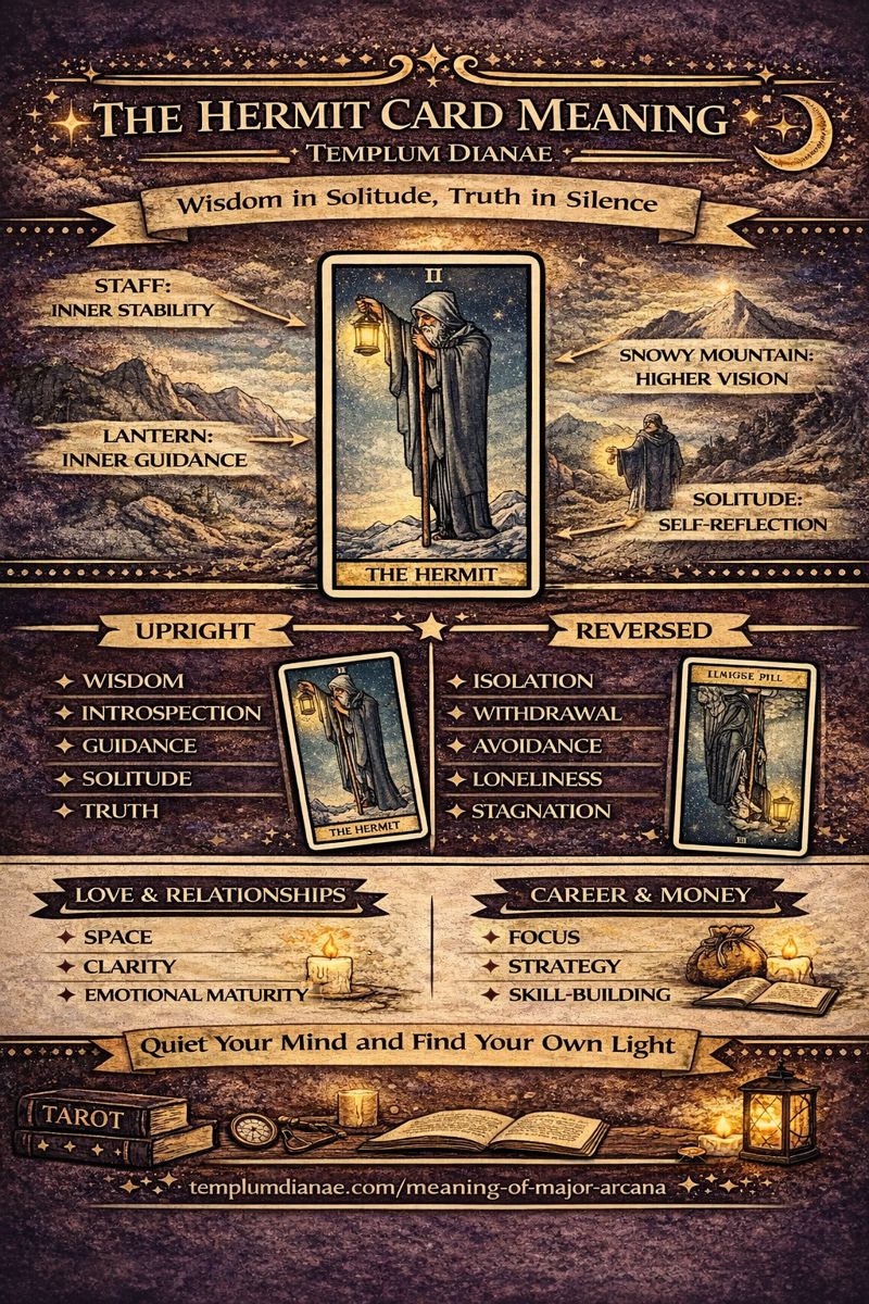 The Hermit card meaning infographic