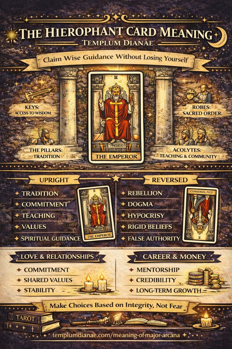 The Hierophant card meaning infographic
