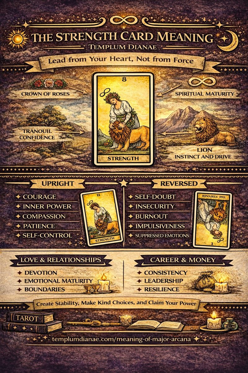 The Strength card meaning infographic