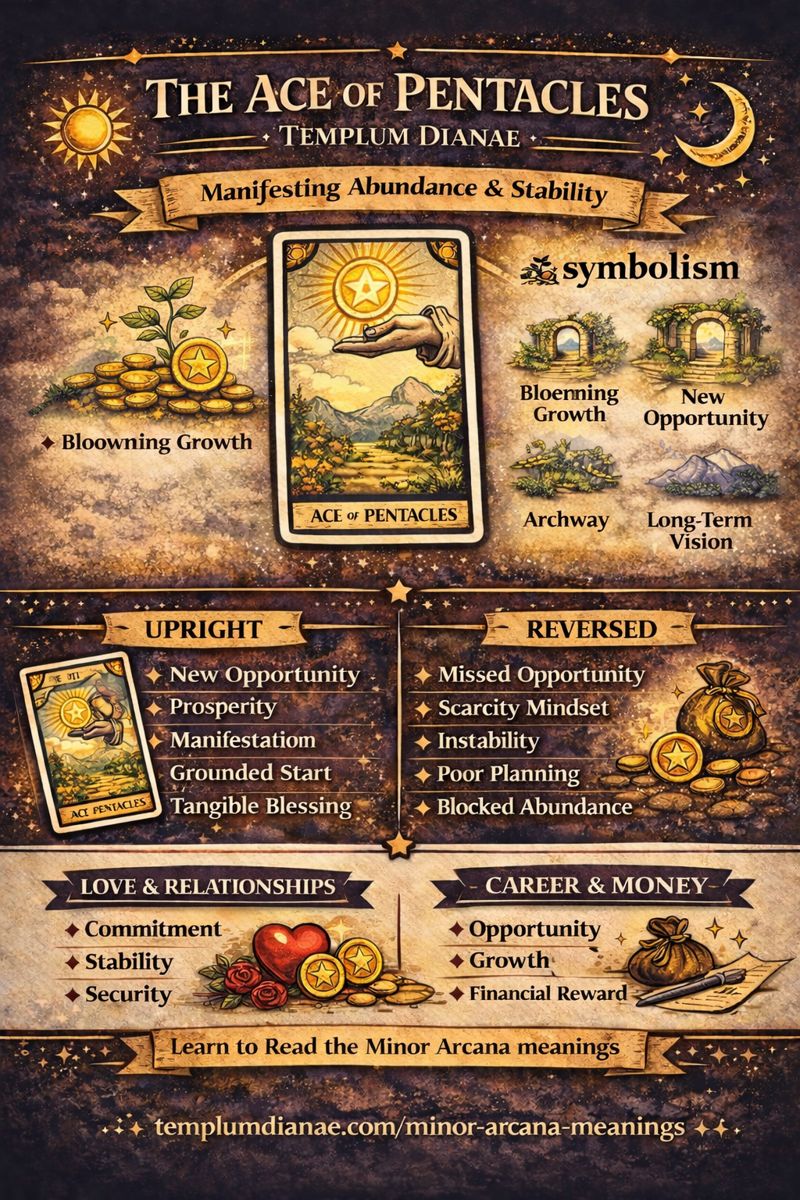 ace of Pentacles card meaning infographic cheat sheet