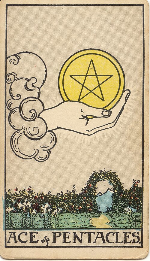 Ace of Pentacles tarot card from the Rider-Waite-Smith deck