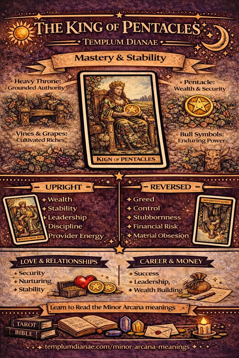 king of Pentacles card meaning infographic cheat sheet