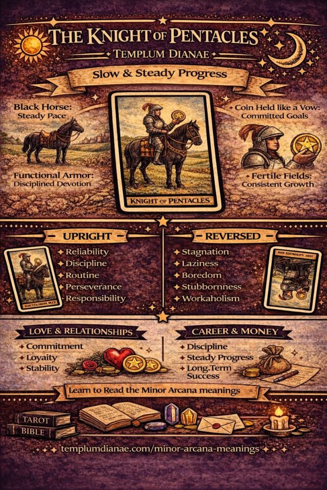 knight of Pentacles card meaning infographic cheat sheet