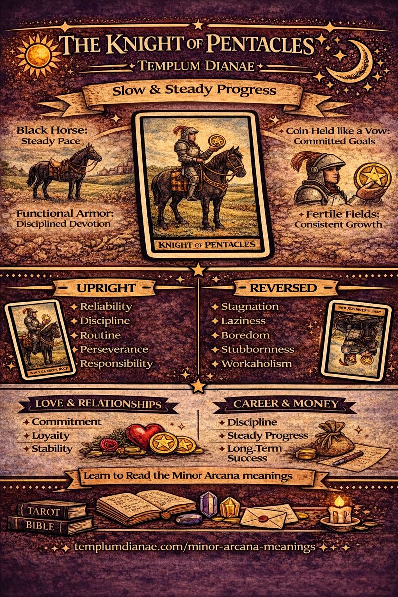 knight of Pentacles card meaning infographic cheat sheet