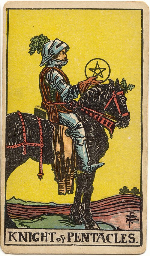 Knight of Pentacles tarot card from the Rider-Waite-Smith deck