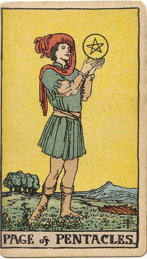 Page of Pentacles tarot card from the Rider-Waite-Smith deck