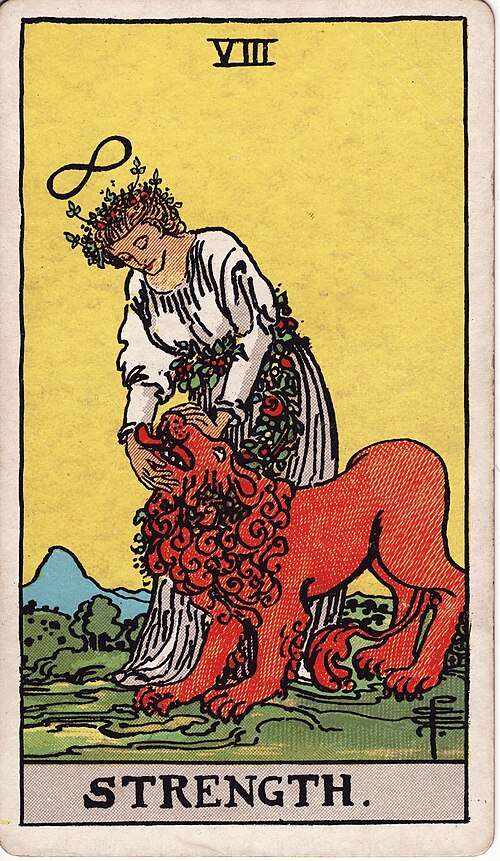 Strength tarot card from the Rider-Waite-Smith deck