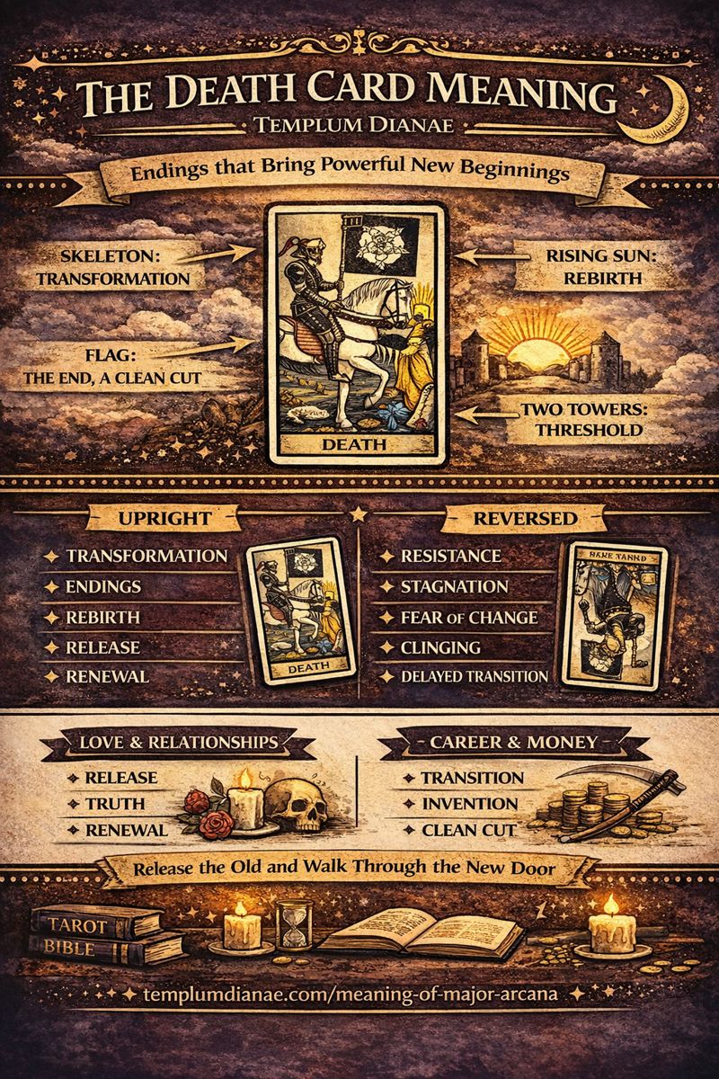 the Death card meaning infographic cheat sheet