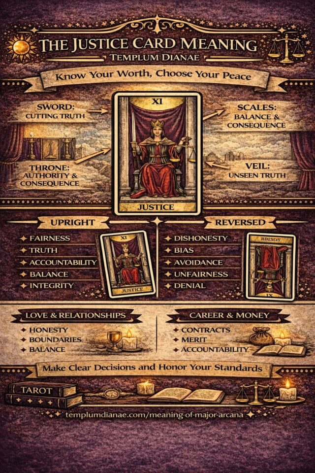 the Justice card meaning infographic