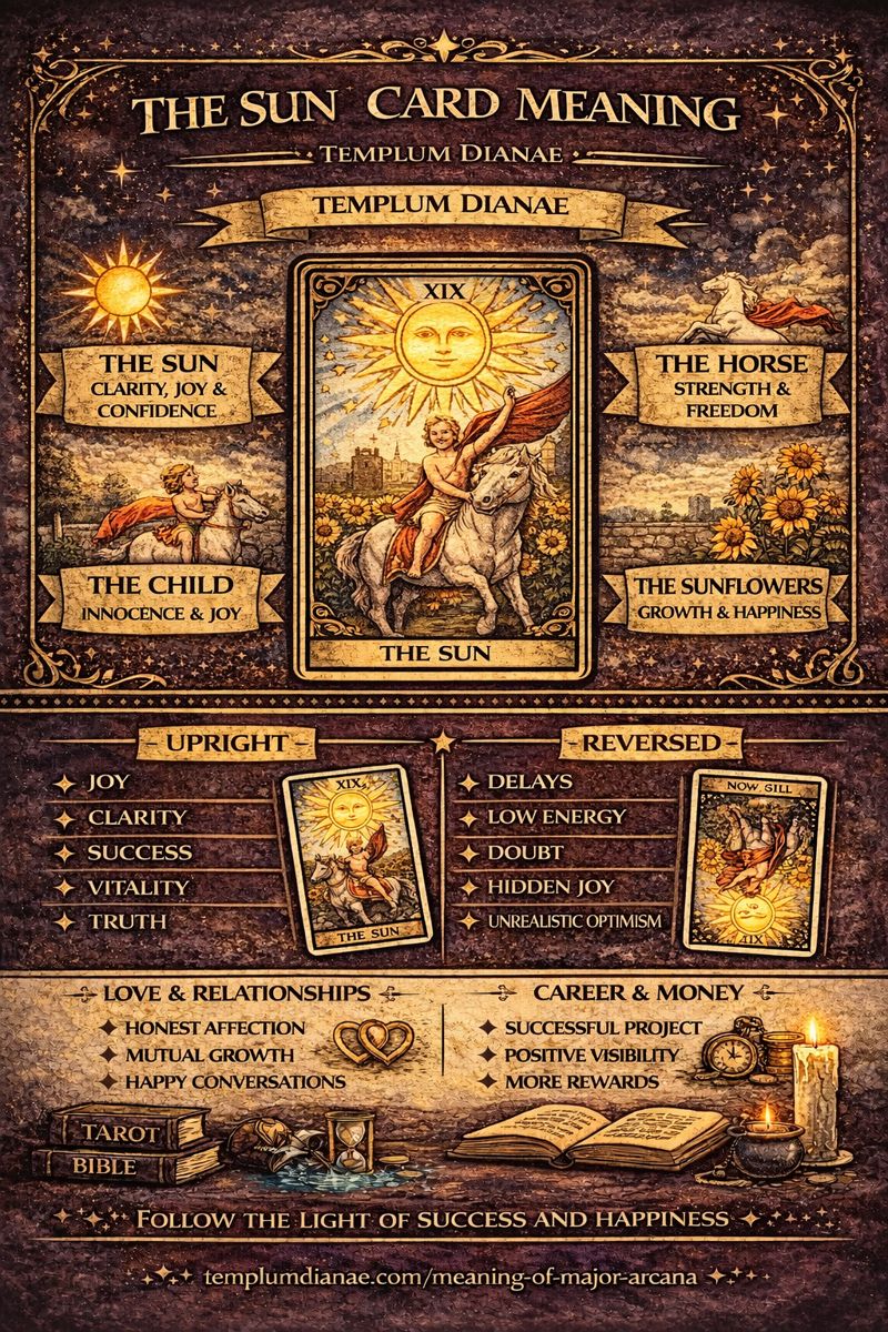 the Sun card meaning infographic cheat sheet