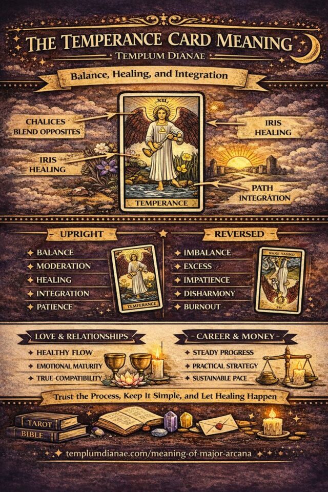 the Temperance card meaning infographic cheat sheet