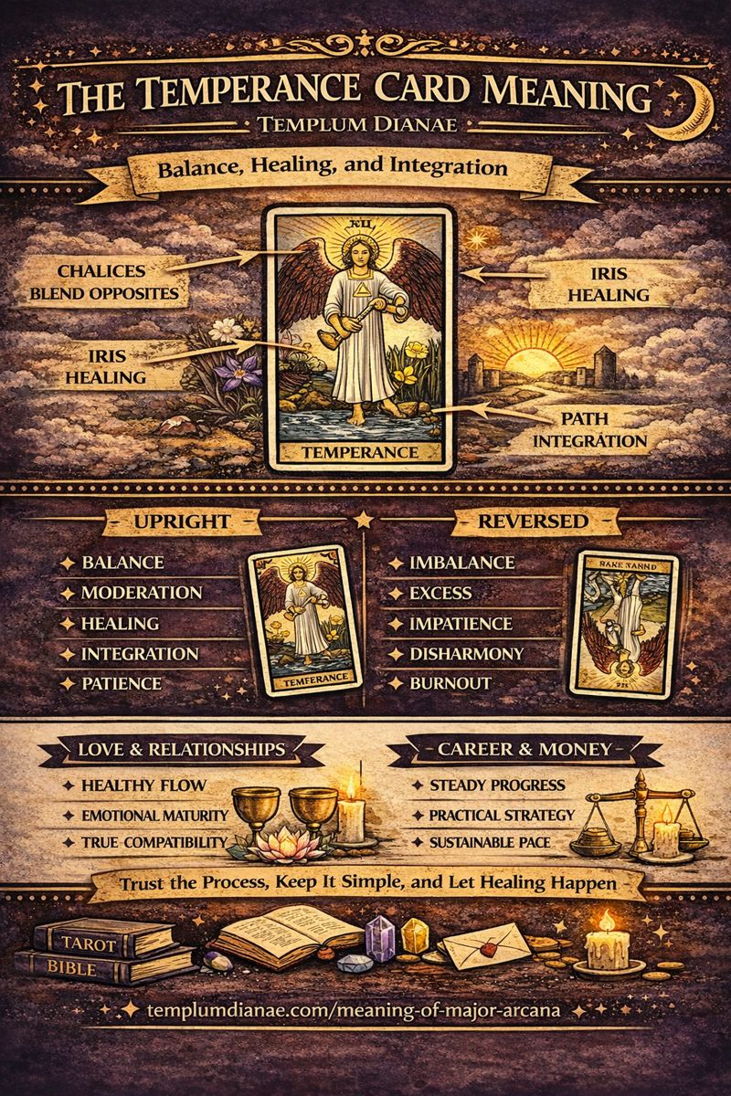 the Temperance card meaning infographic cheat sheet