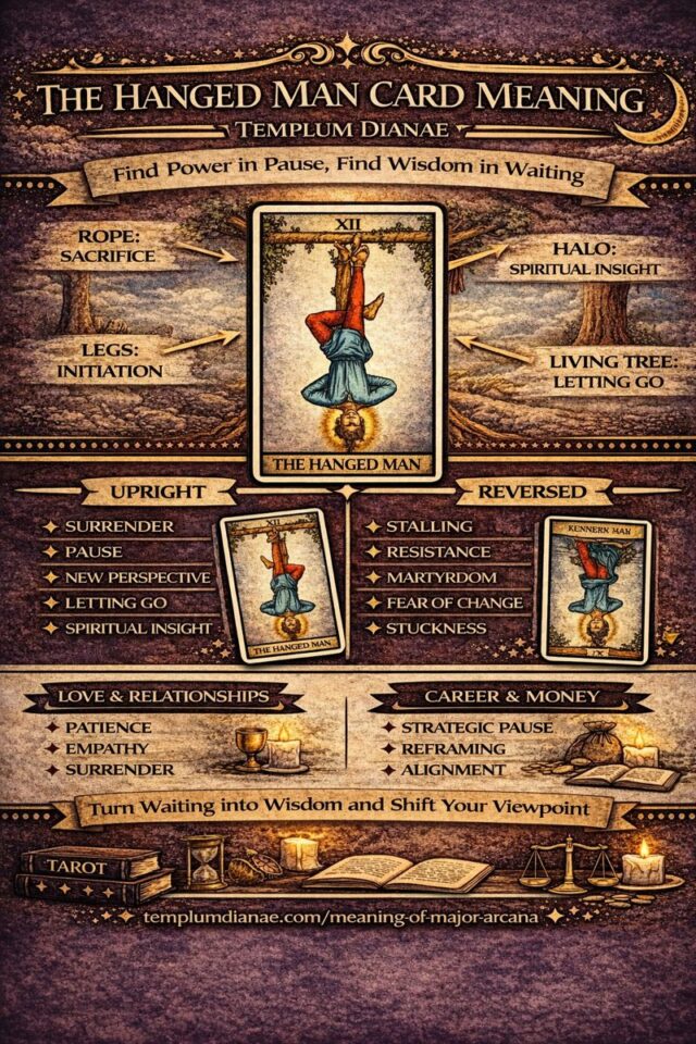 The Hanged Man card meaning infographic