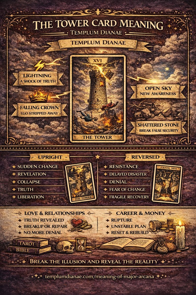 the Tower card meaning infographic cheat sheet