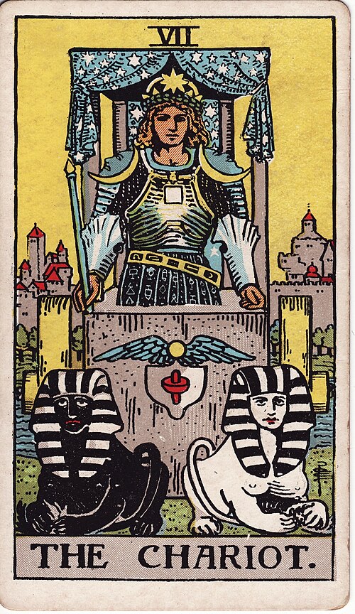 The Chariot tarot card from the Rider-Waite-Smith deck