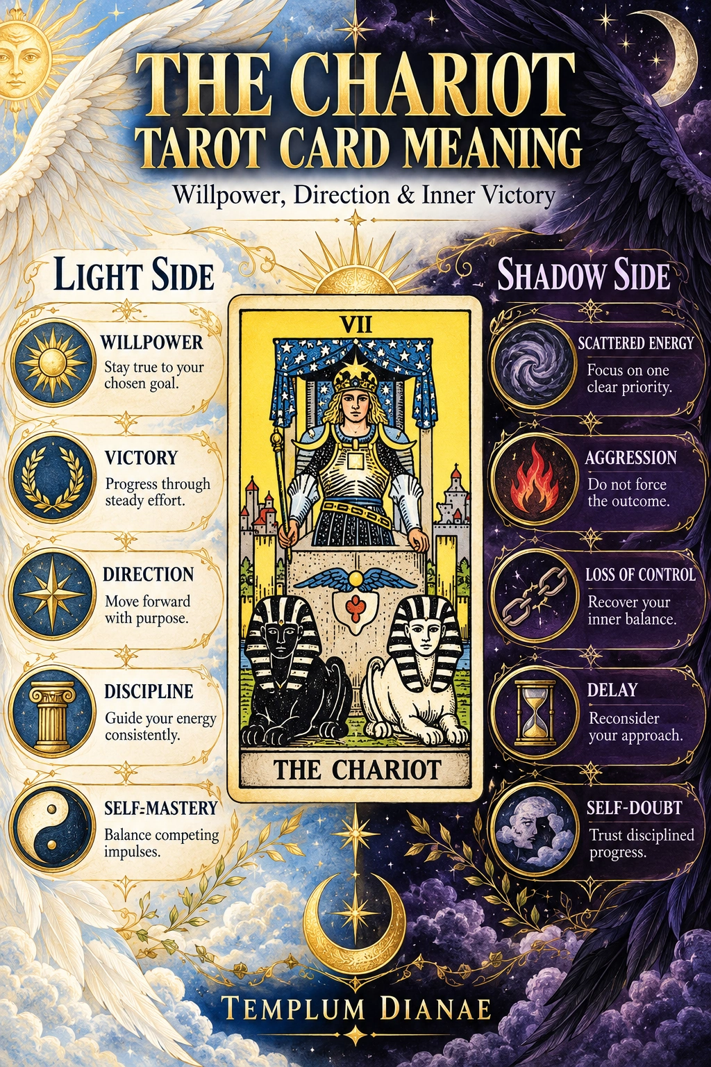 the chariot tarot card meaning infographic spreadsheet