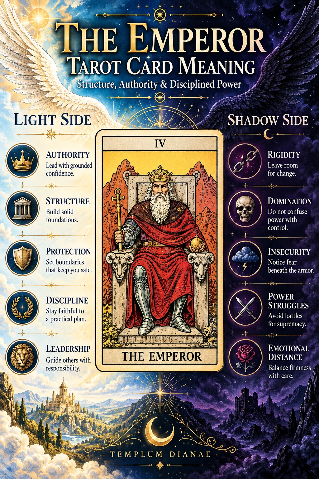 the emperor tarot card meaning infographic spreadsheet