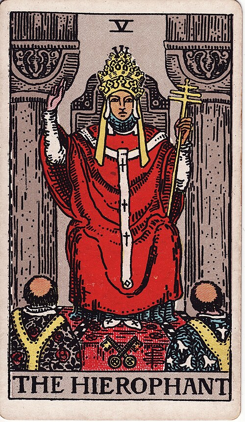 The Hierophant tarot card from the Rider-Waite-Smith deck