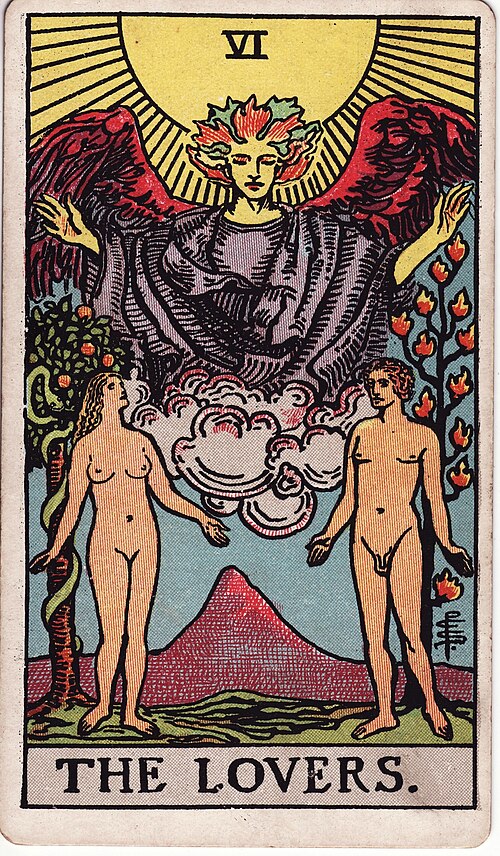 The Lovers tarot card from the Rider-Waite-Smith deck