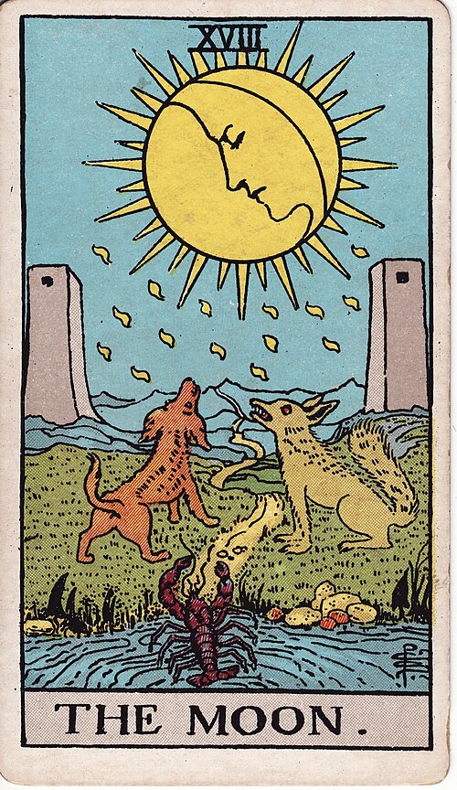 The Moon tarot card from the Rider-Waite-Smith deck