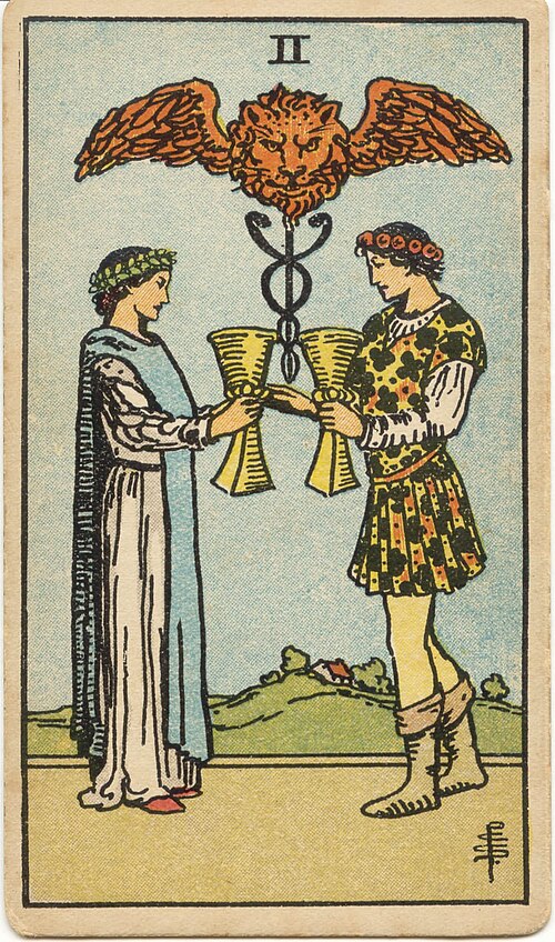 2 of Cups tarot card from the Rider-Waite-Smith deck