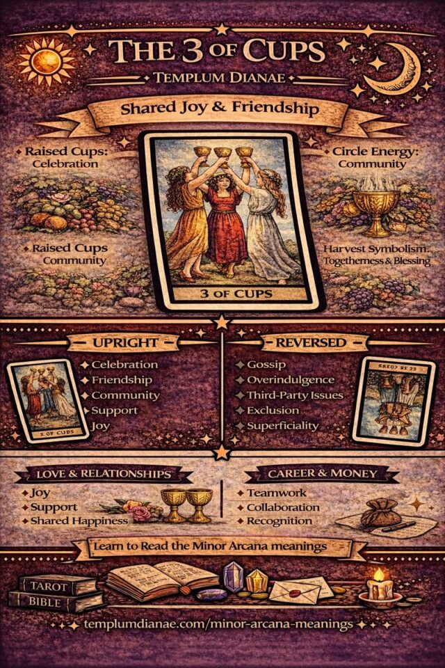 3 of cups card meaning infographic cheat sheet
