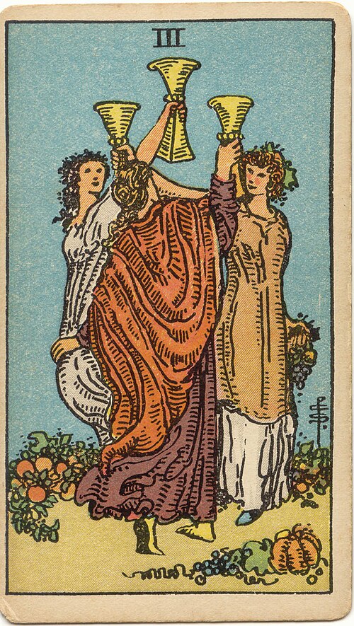 3 of Cups tarot card from the Rider-Waite-Smith deck