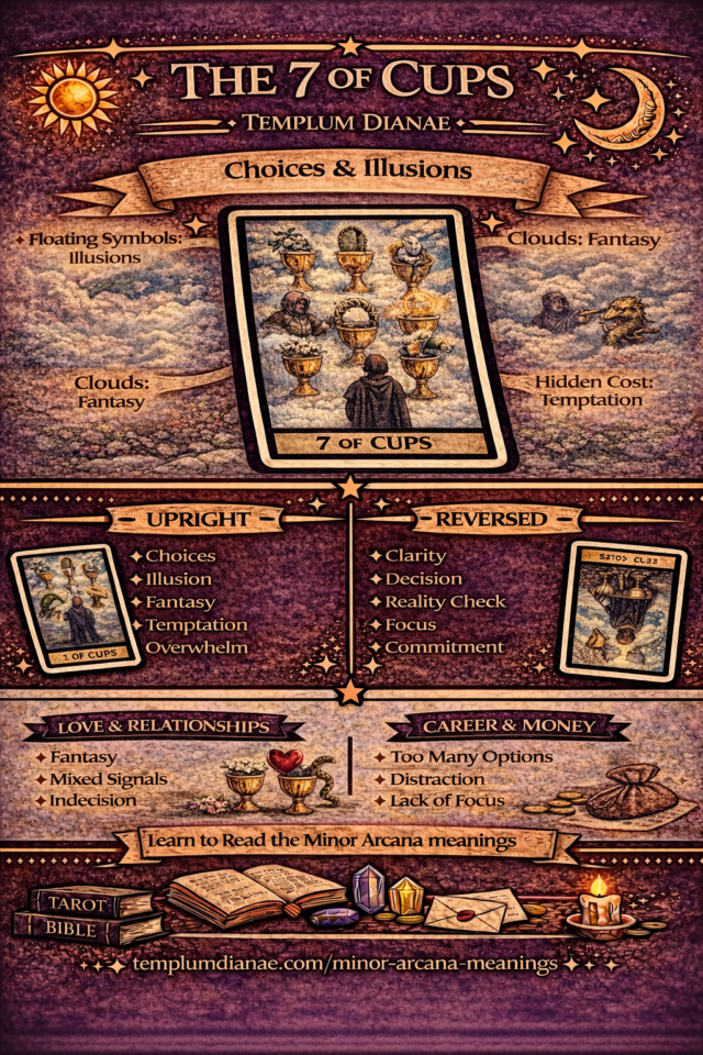 7 of cups card meaning infographic cheat sheet