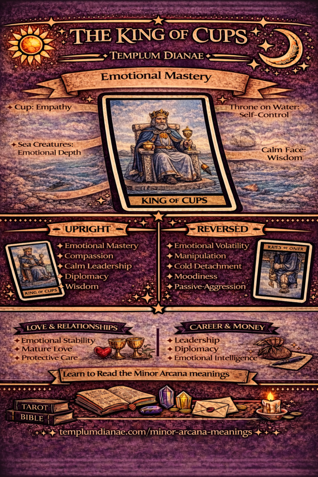 king of cups card meaning infographic cheat sheet