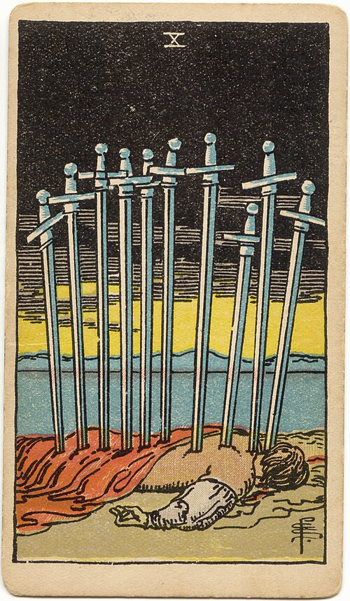 10 of Swords tarot card from the Rider-Waite-Smith deck