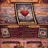 3 of Swords card meaning infographic cheat sheet with keywords and all meanings upright and reversed