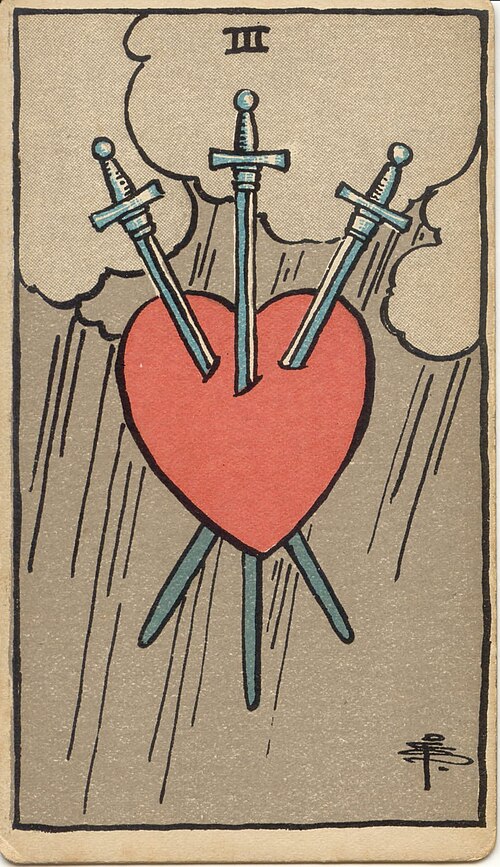3 of Swords tarot card from the Rider-Waite-Smith deck