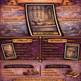 4 of Swords card meaning infographic cheat sheet with keywords and all meanings upright and reversed