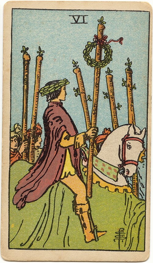 6 of Wands tarot card from the Rider-Waite-Smith deck
