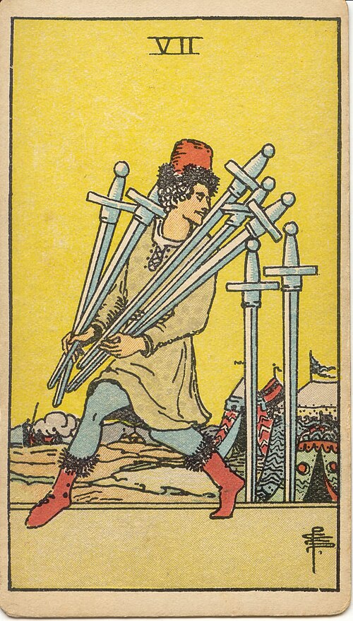 7 of Swords tarot card from the Rider-Waite-Smith deck