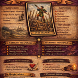 7 of wands card meaning infographic cheat sheet with keywords and all meanings upright and reversed