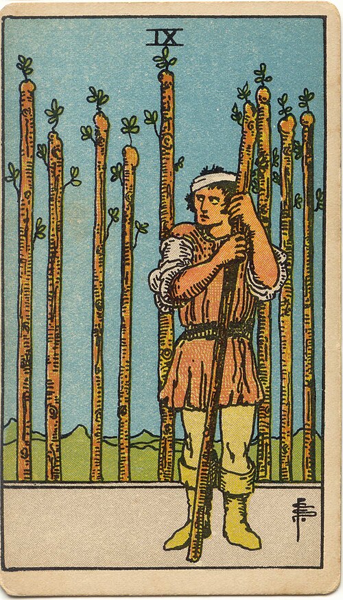 9 of Wands tarot card from the Rider-Waite-Smith deck