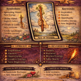 ace of wands card meaning infographic cheat sheet with keywords and all meanings upright and reversed