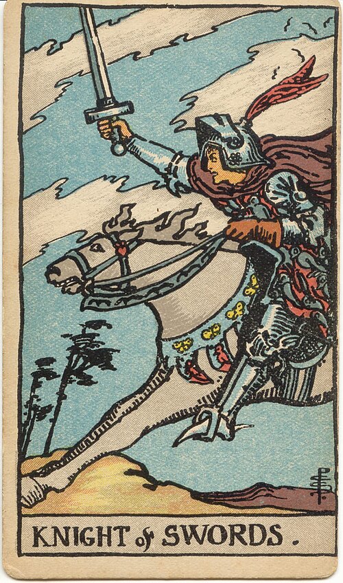 Knight of Swords tarot card from the Rider-Waite-Smith deck